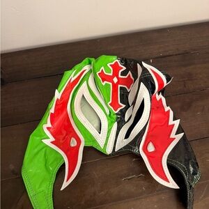 WWE Lucha Libre Wrestling Mask Green Black Red Flame Costume Adult